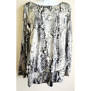 S Levine Black Gray Animal Print Sequin & Rhinestone Top 3X Plus Cold Shoulder